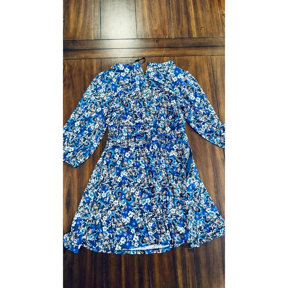 Vince Camuto Floral Print‎ Twist Front 3/4 Sleeve Dress Blue Size 8 - New - NWT - Picture 3 of 5